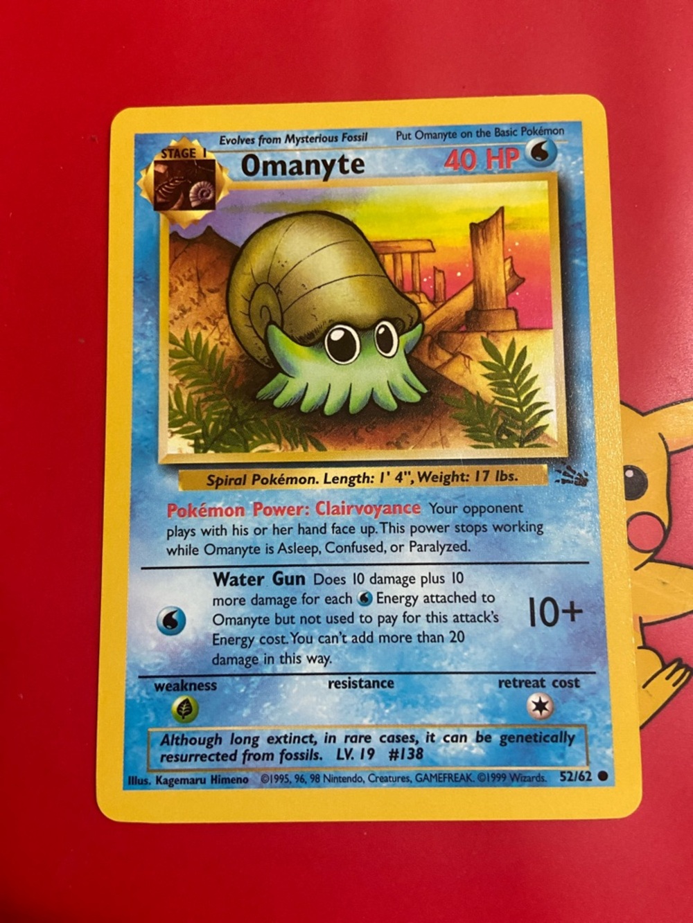 Omanyte Unlimited #52/62 - Fossil Pokemon Trading Card
